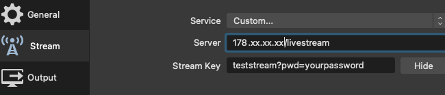 Stream Settings for OBS