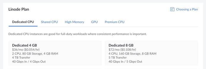 Plan selection in Cloud Manager