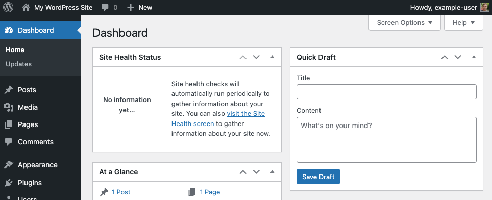 Screenshot of the WordPress dashboard